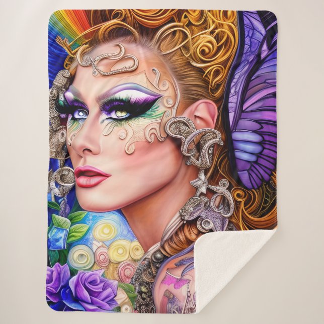 Farbexplodierendes Drag Queen Artwork Design Sherpadecke (Vorderseite)