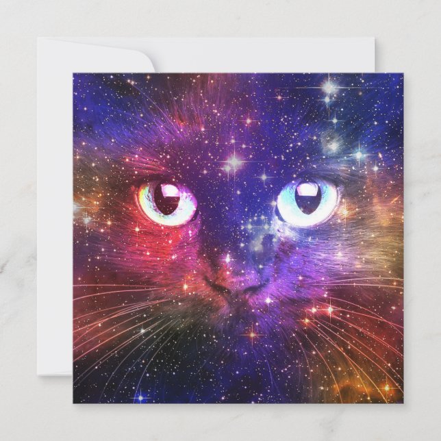 Farbexplosion-Galaxie-Katze  Einladung (Vorderseite)