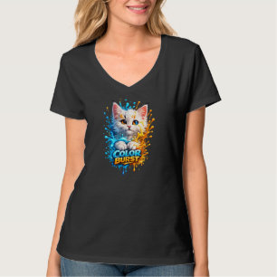 Farbexplosion Katze – Lebendiger Farbspritzer Dame T-Shirt