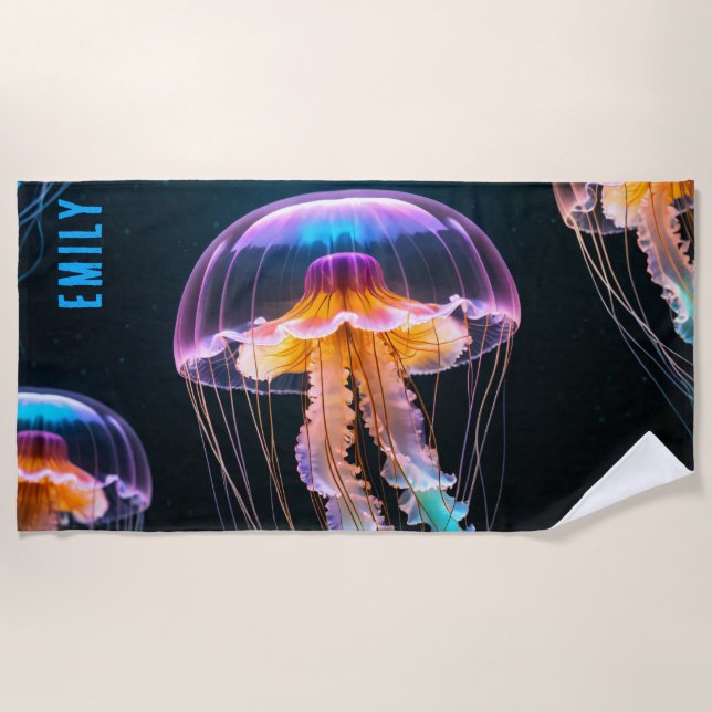 FARBFÄHIGES SCHÖNES JELLYFISH PERSONALISIERT STRANDTUCH (Vorderseite)