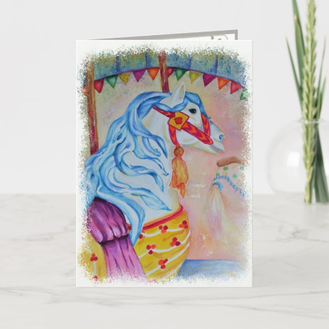 FARBFÄLTIGE MERRY-GO-ROUND HORSE KARTE (Vorderseite)