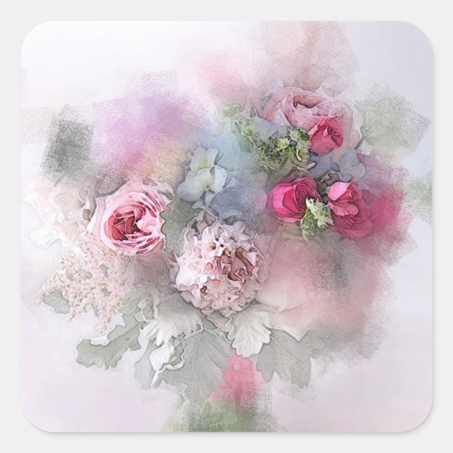 Farbfarben Art Pink-Rote Rosen Blank Template Quadratischer Aufkleber (Vorderseite)