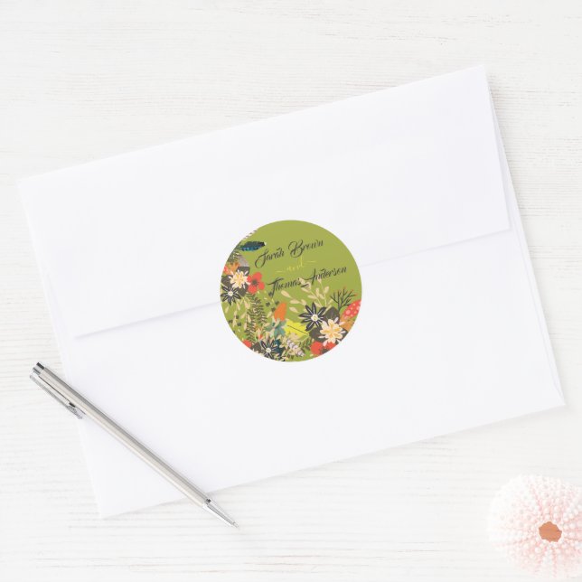 FARBFARBEN GREEN FLORAL BOHO RUNDER AUFKLEBER (Umschlag)