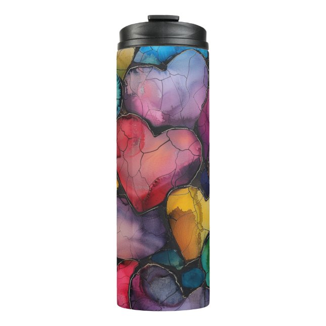 FARBFARBENE ALKOHOL-FARBE SCHAUEN VALENTINE HERZEN THERMOSBECHER (Vorderseite)