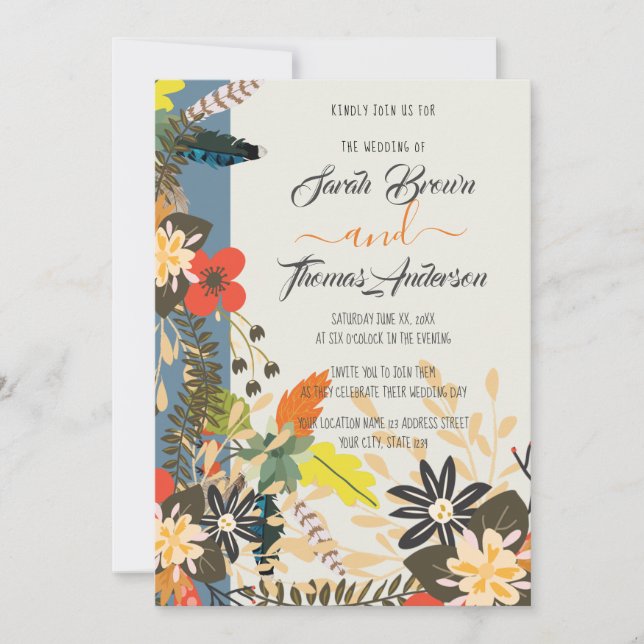 FARBFARBENE BURUE BOHO FLORAL EINLADUNG (Vorderseite)