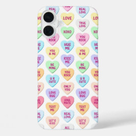 FARBFARBENE VALENTINE MESSAGE HEARTS CANDIES iPhone 16 PLUS HÜLLE