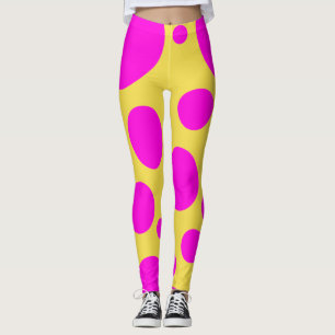 FARBFARBENER PINK UND GELBE POLKA HUNDE LEGGINGS