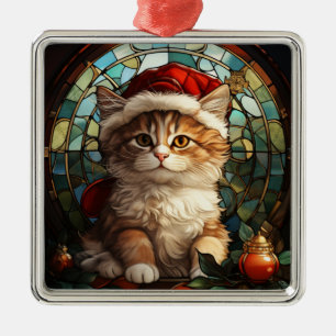 FARBFARBENES GLAS ORANGE TABBY KITTEN ORNAMENT AUS METALL