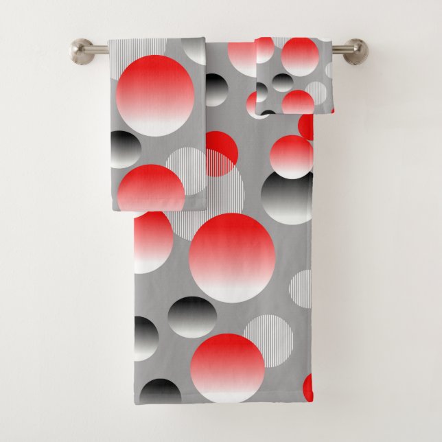 FARBFARBENES, ROTES, SCHWARZES, GRAU GEOMETRISCHES BADHANDTUCH SET (Insitu)