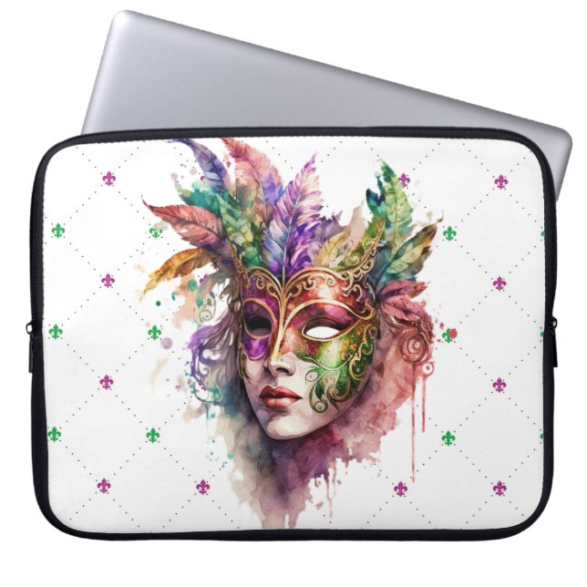 FARBFARBENES WATERCOLOR MARDI GRAS MASK LAPTOPSCHUTZHÜLLE (Vorderseite)