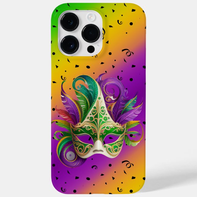 FARBFARBIGE MARDI GRAS MASK MIT GELB LILA Case-Mate iPhone 14 PRO MAX HÜLLE (Rückseite)