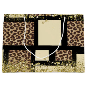 Farbfeld Creme Elfenbein Schwarz & Leopard Cheetah Große Geschenktüte