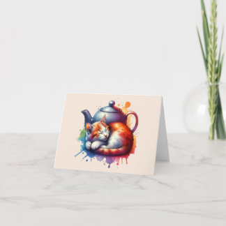 Farbfernseher Katze Teapot Dankeskarte