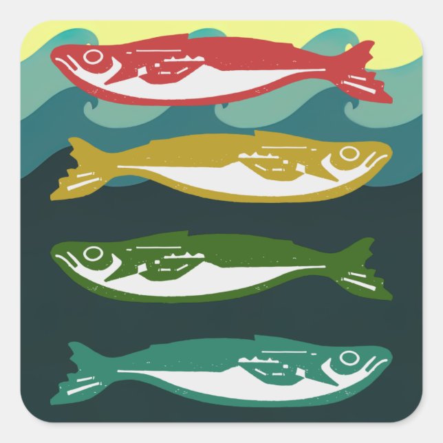 Farbfisch auf Waagen Quadratischer Aufkleber (Vorderseite)
