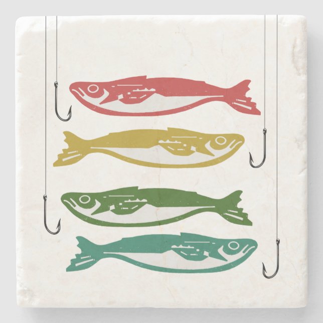 Farbfisch mit Fischbügeln Steinuntersetzer (Vorderseite)