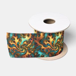 Farbflamme: Aquamarin, Gold, Orange Fraktal Dance Satinband
