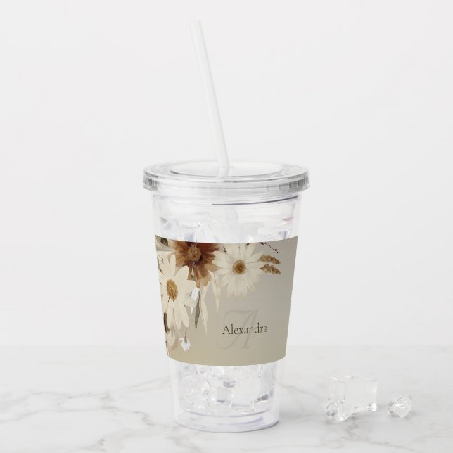 Farbflora-Monogramm für Herbstfarben Personalisier Acryltrinkbecher (Vorderseite Ice)