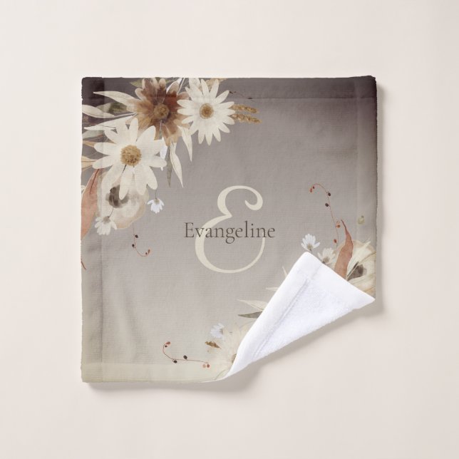 Farbflora-Monogramm für Herbstfarben Personalisier Badhandtuch Set (Waschlappen)