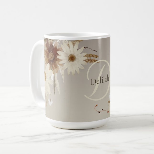 Farbflora-Monogramm für Herbstfarben Personalisier Kaffeetasse (Vorderseite Links)