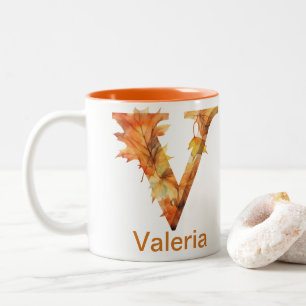 Farbflorale Herbstleaves Letter V Monogramm Zweifarbige Tasse
