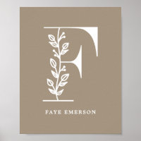 Farbflorale Monogramm Letter F Name Kinderzimmer
