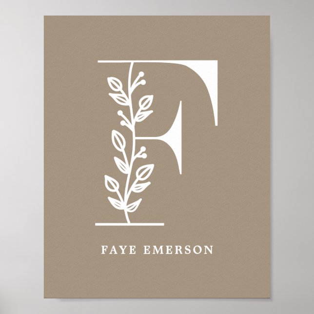 Farbflorale Monogramm Letter F Name Kinderzimmer Poster (Vorne)