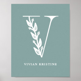 Farbflorale Monogramm Letter V Name Kinderzimmer Poster