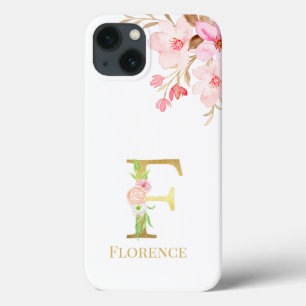 Farbflorale und goldene Buchstaben F Monogramm Case-Mate iPhone Hülle