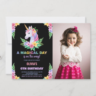 Farbflorale Unicorn zum Geburtstag Einladungen Fot