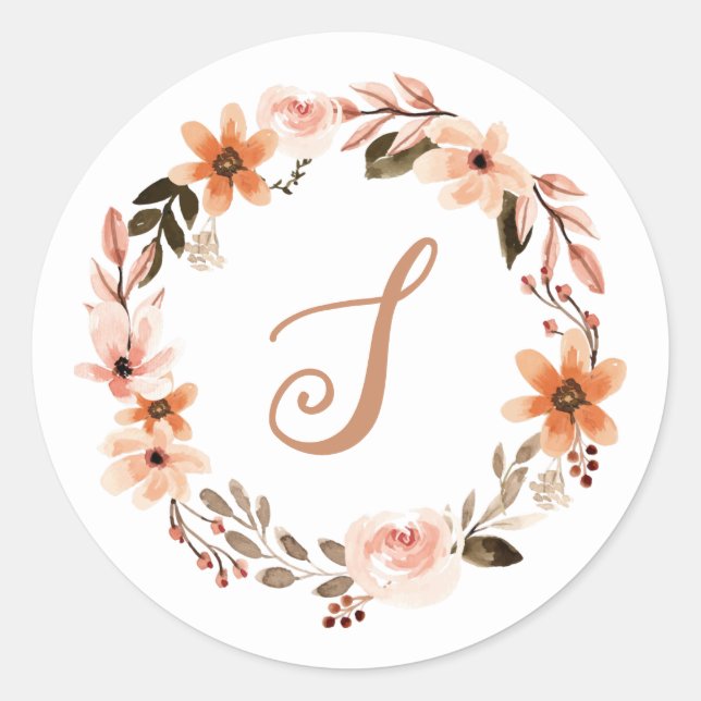 Farbfloraler Monogramm-Aufkleber Runder Aufkleber (Vorderseite)
