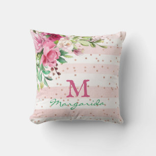 Farbflorenmonogramm mit Name Girl Kissen