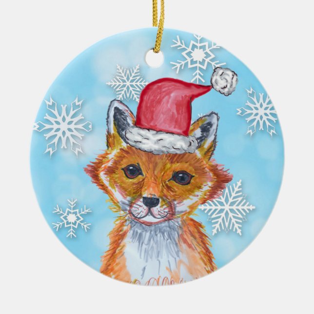 Farbfox mit Personalisierter Meldung auf der Rücks Keramik Ornament (Vorne)