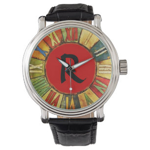 FARBFRISTIGE ZEIT ROTES SCHWARZMONOGRAMM ARMBANDUHR