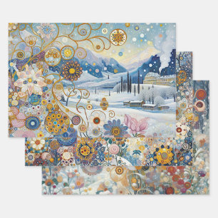 Farbfrohe abstrakte lustige Winter-Wunderland-Kuns Geschenkpapier Set