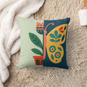 Farbfrohe Blumen- und Schmetterlings-Grafikdesign Kissen