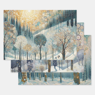 Farbfrohe Spaß Abstracte Winter Wonderland Kunst Geschenkpapier Set