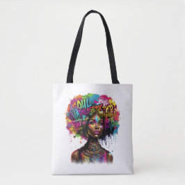 Farbfrohe unerschrockene schwarze Frau Tasche