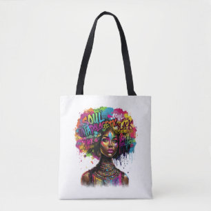 Farbfrohe unerschrockene schwarze Frau Tasche