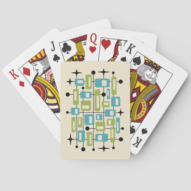 Farbfroher Retro-Mittelmoderne-Atom-Abstrakt Spielkarten (Rückseite)