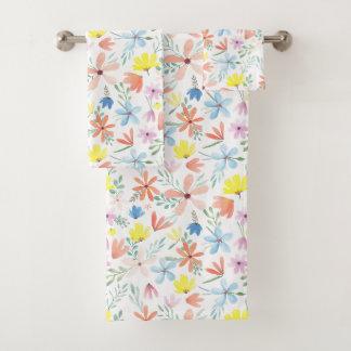 Farbfrohes Wasserfarben-Blumenmuster Badhandtuch Set