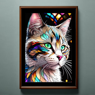 Farbgefestigtes Glas Katze 2:3 Poster