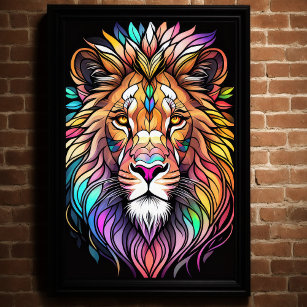 Farbgefestigtes Glas-Stil Lion 2:3 Poster