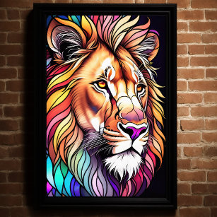 Farbgefestigtes Glas-Stil Lion 2:3 Poster