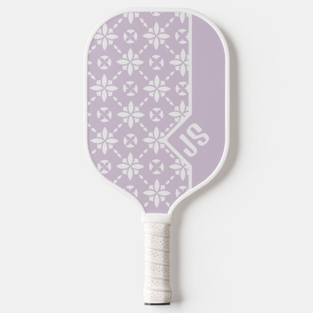 Farbgeflechtetes Muster auf rosa Blume Monogramm Pickleball Schläger (Vorderseite)