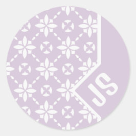 Farbgeflechtetes Muster auf rosa Blume Monogramm Runder Aufkleber