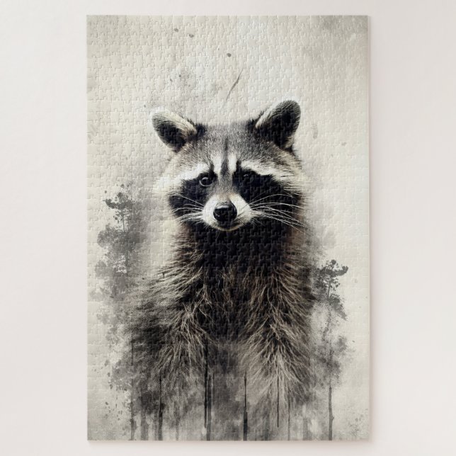 Farbgemälde eines Raccoon-Puzzles (Vertikal)