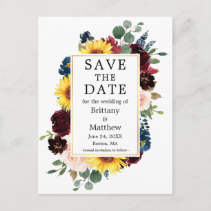 Farbgemische Blütengoldrahmen Save the Date Postkarte