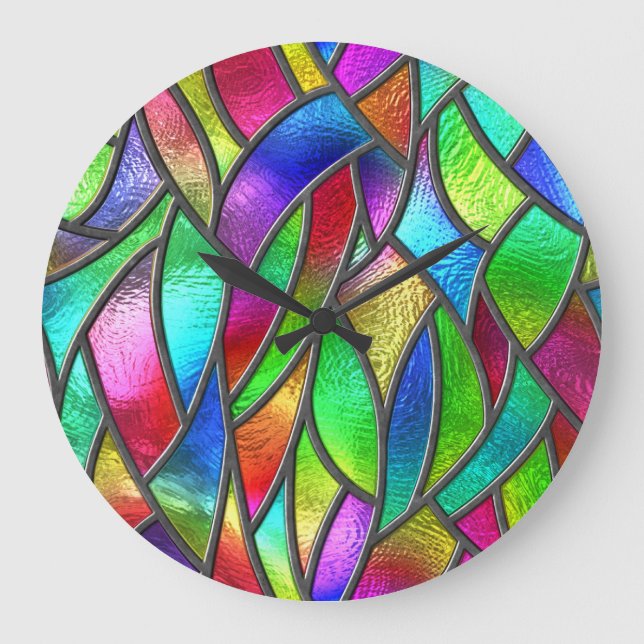 Farbglas Muster 3D Textur Große Wanduhr (Vorderseite)