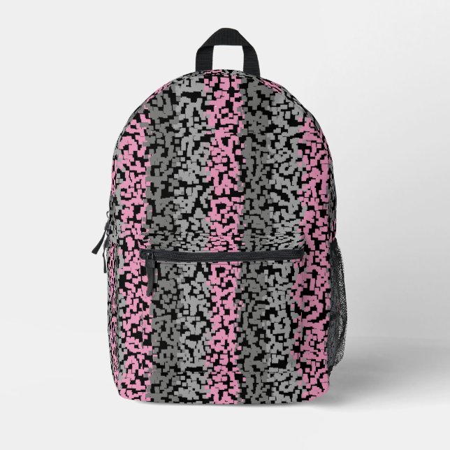 Farbgraue schwarze, pixelförmige Streifen Bedruckter Rucksack (Vorderseite)
