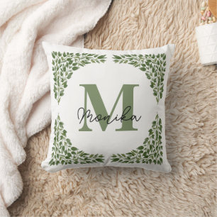 Farbgrüne Blätter bündeln Letter M Monogram Kissen
